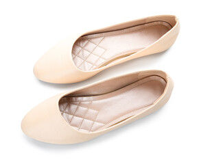 Stylish ballet flats on white background