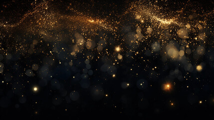 Twinkling Gold Particles Cluster on a Black Background - obrazy, fototapety, plakaty