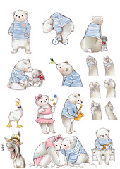 Bear elephant pig animal friends illustrations drawing water color - 677021225