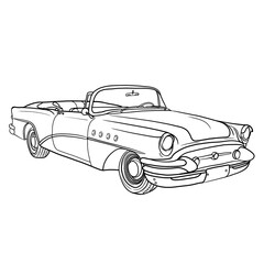 Classic European convertible sports cars Vector Illustration line art with two-door, two-seater, Hand-Drawn Outline Design, Isolated on White Background