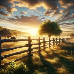 Fototapeta premium sunset over the fence