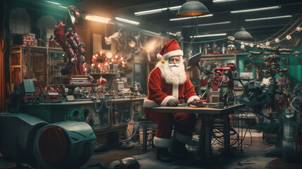 Santa Claus Crafting Toys in His Magical Workshop - obrazy, fototapety, plakaty