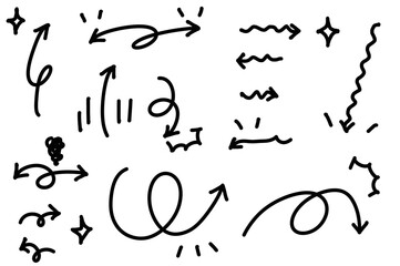 シンプルな手書きの矢印と効果イラストセット