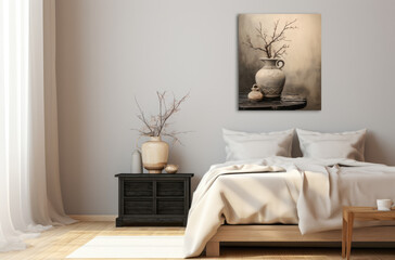 Serene Bedroom Oasis with Minimalist Aesthetic and Modern Decor