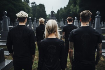 A group of young people in a cemetery looking at the tombstones