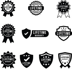 Set of Lifetime Warranty Seal Stamp, lifetime warranty labels, badges, stamps
