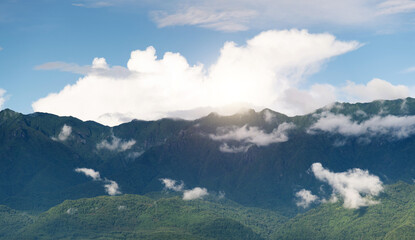 Landscape of mountain covered fog