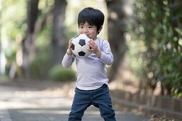 Asian (Japanese) boy with soccer ball