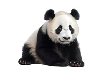 Front view, adorable panda with sitting position isolated on transparent background. 