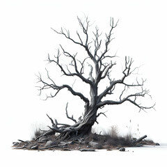 Fototapeta na wymiar Dead tree silhouette isolated over white background 