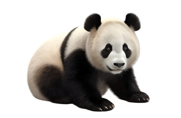 Side view, lovely panda sitting against transparent background.