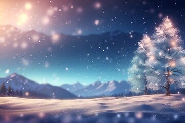 winter landscape with christmas decorated tree