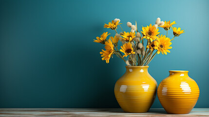 yellow flowers in vase HD 8K wallpaper Stock Photographic Image  - obrazy, fototapety, plakaty