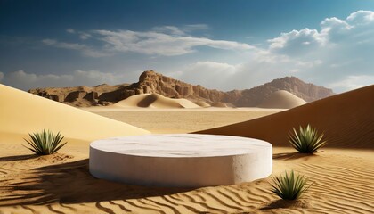 A Podium for Your Products, Set Against the Vastness of the Desert