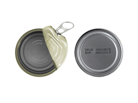 manufacturing and expiry date printed on aluminum can isolated on transparent, product information warning for consumer