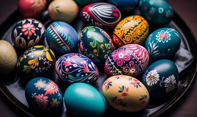 Fototapeta na wymiar Easter eggs in various patterns and colorful colors, Generative AI