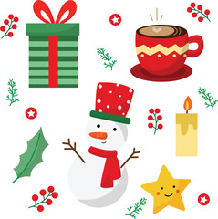 vector set of Christmas ornaments, can be used for printable stickers