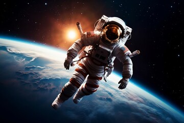 Fototapeta na wymiar futuristic astronaut flying on space, Generative AI