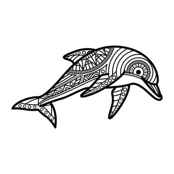 Black and white mandala line art of the dolphin Good use for symbol mascot icon avatar tattoo T Shirt design logo or any design	