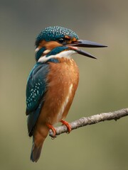 AI generated illustration of a small bird perched atop a tree branch in a lush forest setting