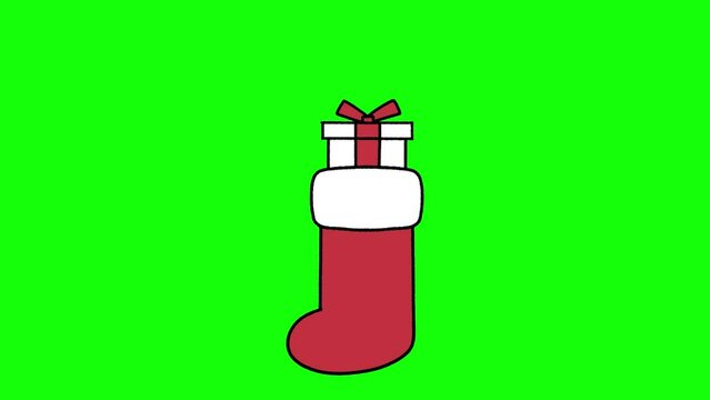クリスマスのプレゼントを靴下に入れる手書きアニメーション