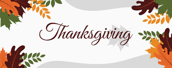 thanksgiving banner design with typography and abstract leaves background