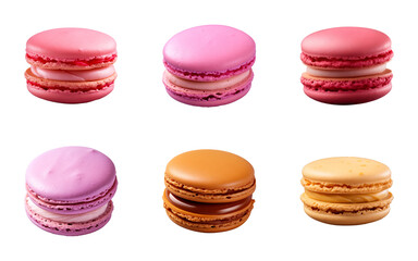 Collection set of macaroons isolated on a transparent background, cut out