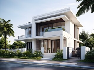 Modern house exterior color white AI generated