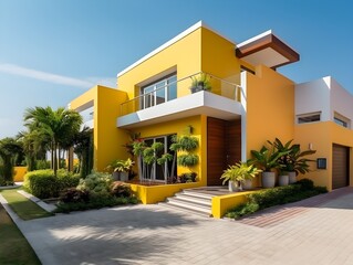 Modern house exterior color yellow AI generated