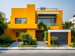 Modern house exterior color yellow AI generated