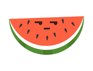 Serious watermelon slice character. Cute comic baby fruit face emotion. Vector illustration