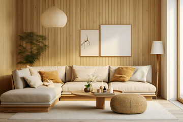 Modern living room design in muted earth colors