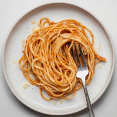 Showcase the artistry of culinary excellence with this image of expertly plated spaghetti, elegantly twirled and smothered in a savory tomato basil sauce. Perfect for projects that celebrate the beaut