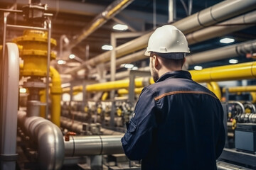 Fototapeta premium An engineer or technician checking the pipe system in a factory