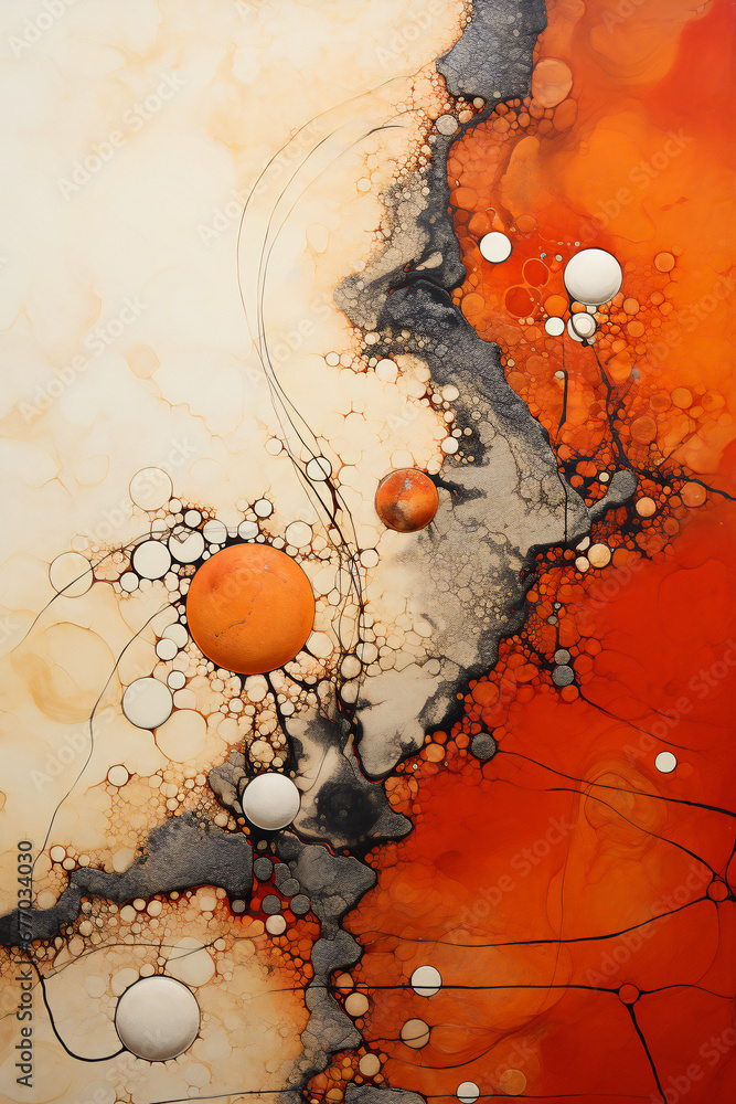 Poster abstract painting with different thin cells and intricate texture, particles and elements