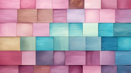 Geometric Abstract Pattern of Pastel Pink and Blue Square Textures on Smooth Surface