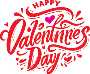Happy Valentine's Day beautiful handwritten lettering. red typography line text with isolated on white background.
