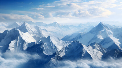 Snow-capped mountain range under a clear blue sky