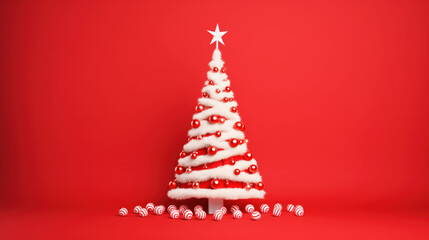 White Christmas Tree With Red Ornaments and Peppermints