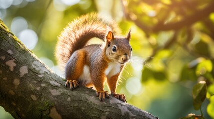 Obraz premium Squirrel sitting on a tree branch. Generative AI