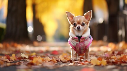 Autumn portrait of a chihuahua dog. Generative AI