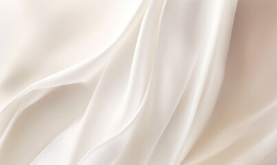White cream blowing wavy curtain, smooth harmony drapery, sheer silky fabric cloth in soft beautiful light. Luxury, elegant beauty, cosmetic, skincare, body care, fashion product, Generative AI - obrazy, fototapety, plakaty