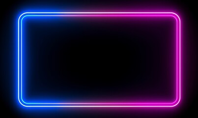 Square rectangle picture frame with two tone neon color motion graphic on isolated black background. Blue and pink light moveing for overlay element. 3D illustration rendering. copy space,GenerativeAI - obrazy, fototapety, plakaty