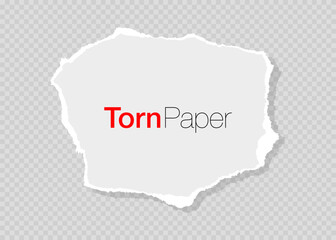 White ripped paper strip. Realistic paper scrap with torn edges. Torn paper for message note, page or banner. Vector illustration.