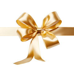 Fototapeta premium Elegant gold satin ribbon bow for a gift isolated on white.