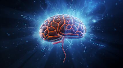 Brain Digital Art, Neuroscience Mind Concept - Technology Science Illustration