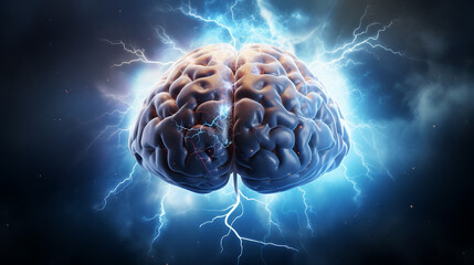 Brain Digital Art, Neuroscience Mind Concept - Technology Science Illustration