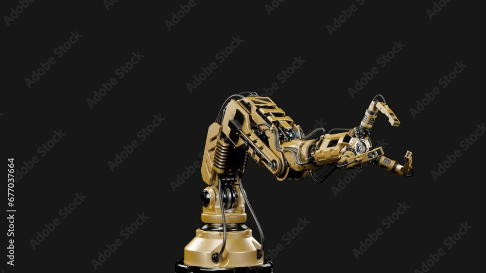 Fototapete robotic arm or yellow mechanical hand computing different movements. industrial robot manipulator sh