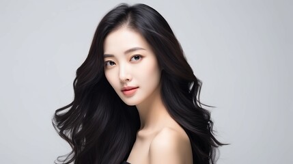 Fototapeta premium Asian girl hair product model with black hair