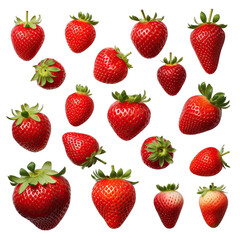 Strawberries in Different Orientations Isolated on Transparent or White Background, PNG
